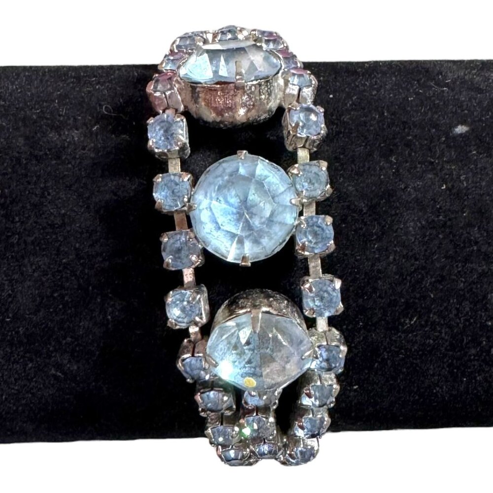 Vintage Juliana  Silver Tone Blue Glass Rhinestone Bracelet  7" Elegant Art Deco